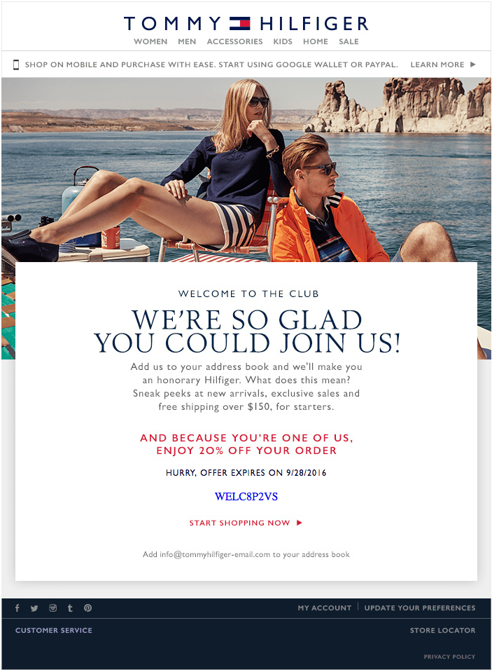 Tommy hilfiger best sale newsletter discount code