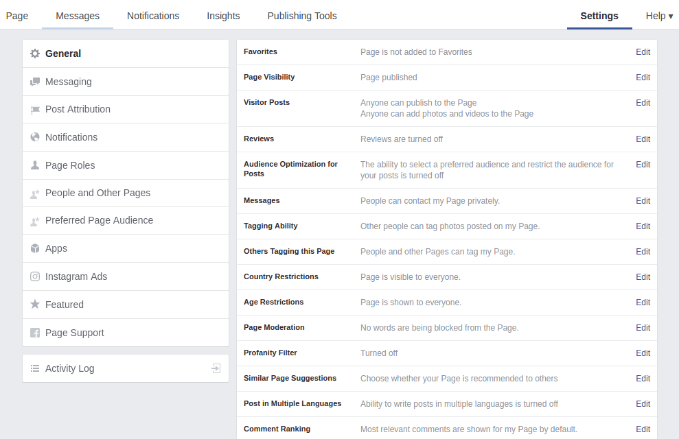 Ecommerce Facebook Business Page Settings