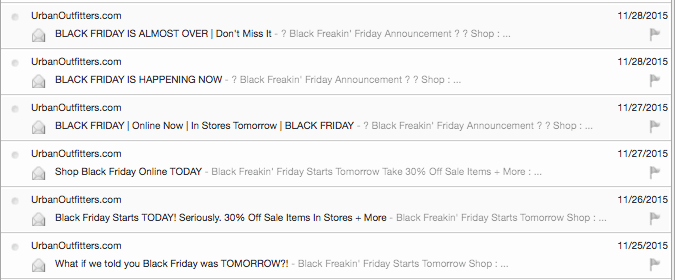 Urban Outfitters Black Friday Email Sequence