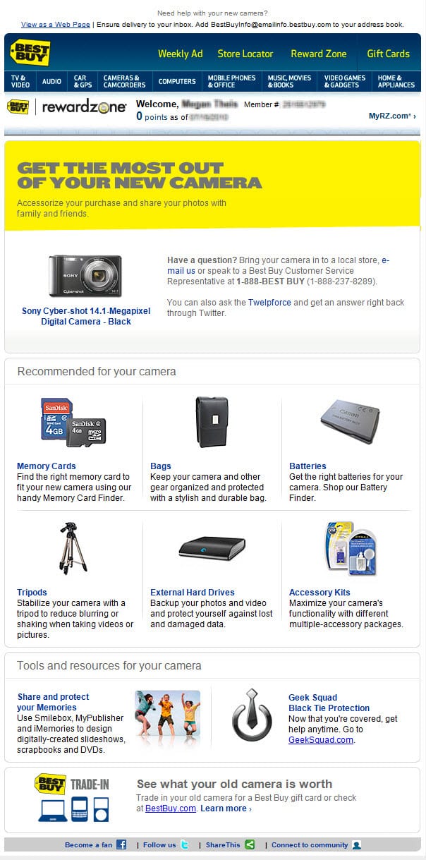 best buy electronics camera cross-sell complementary products recommended product education