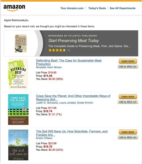 amazon email marketing related items book purchase history recommended products