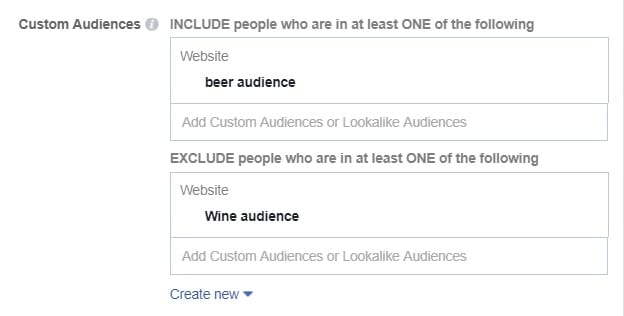 Facebook custom audience settings