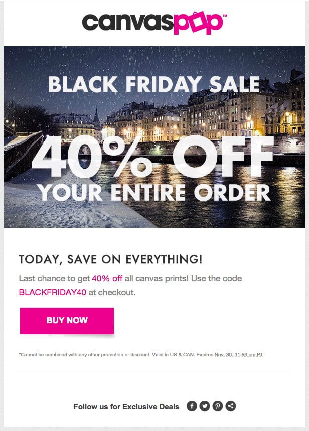 black friday canvas pop email discount offer code