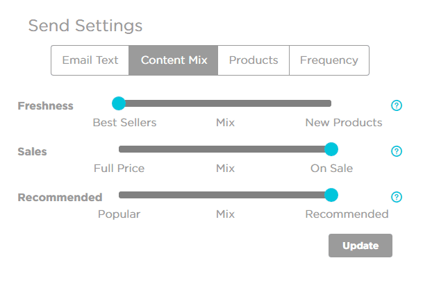 content mix settings product recommended popular new best sellers