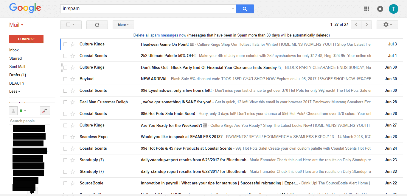 gmail spam folder promotional emails ISP