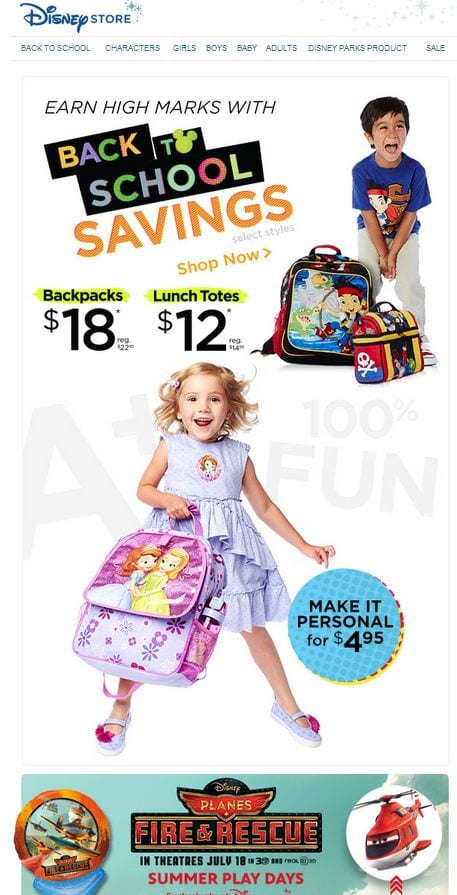 disney store back to school savings kids children parents targeting marketing email