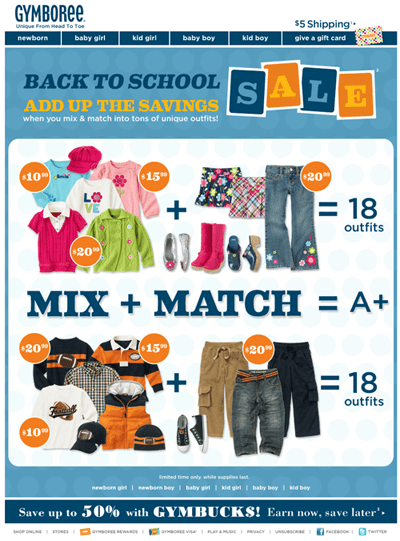 gymboree back to school savings email marketing parents benefit children kids clothes