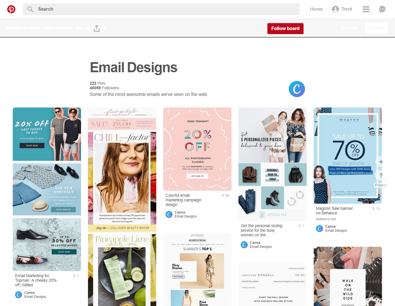 pinterest board canva email examples inspiration