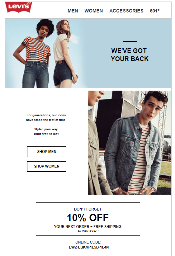 Levis welcome email 2