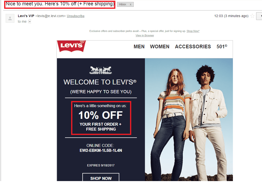 Levi's Welcome Email