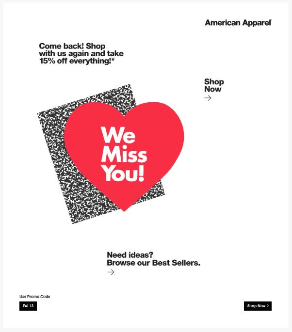 American apparel win back email fashion we miss you offer code discount