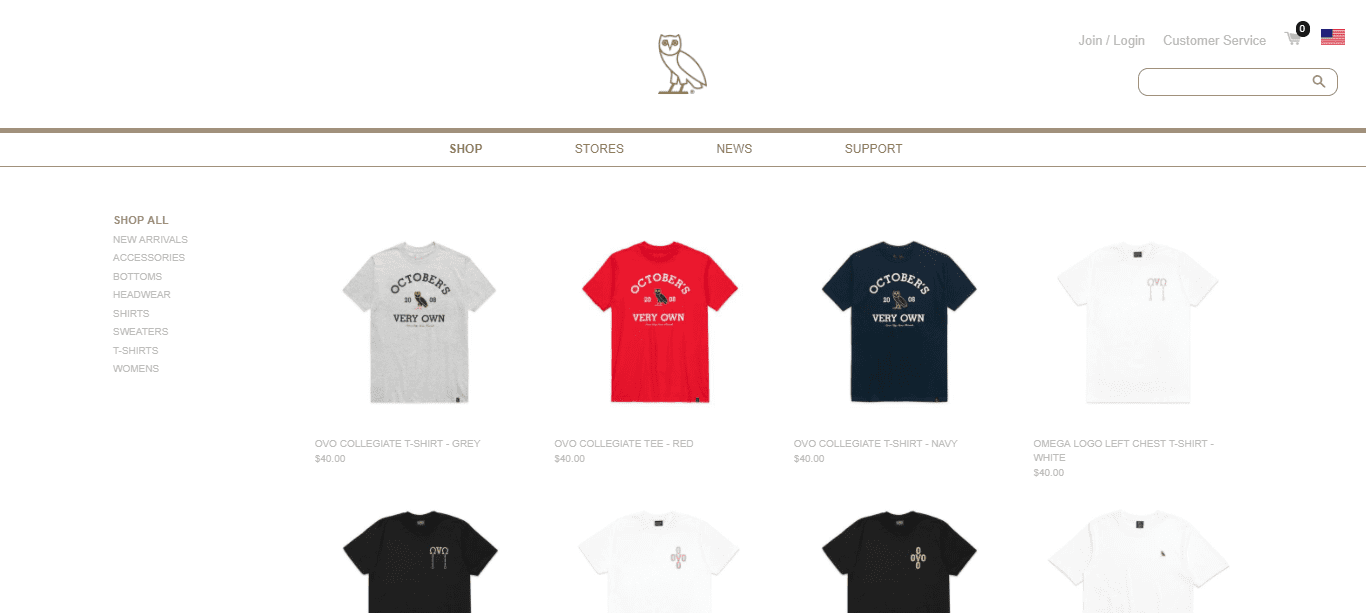 drake rapper clothing range fashion line ovo october's very own shopify ecommerce store