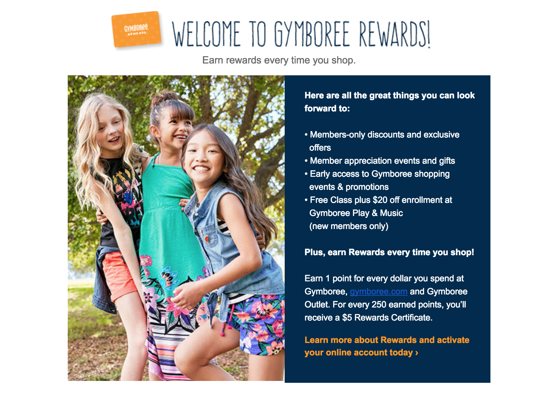 Gymboree Rewards Welcome Incentive Email