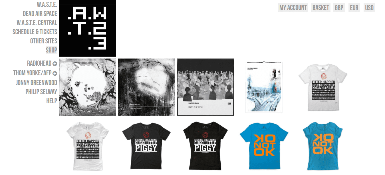 radiohead band waste W.A.S.T.E. headquarters online store ecommerce merch music fan network shopify plus