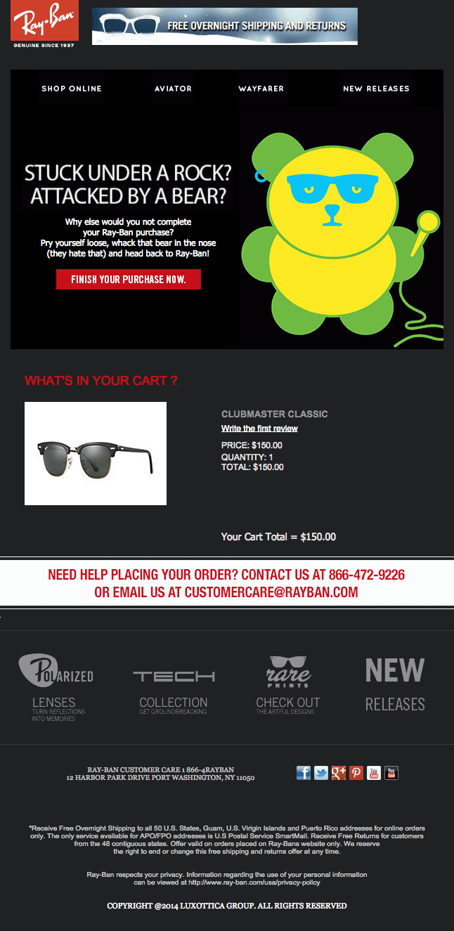 Ray Ban email example of a great recovery email