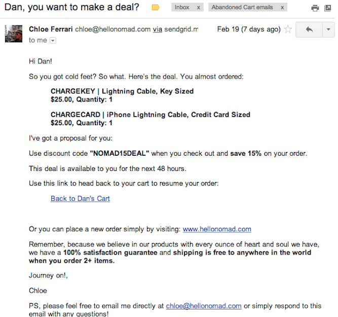 abandoned cart email lacking details