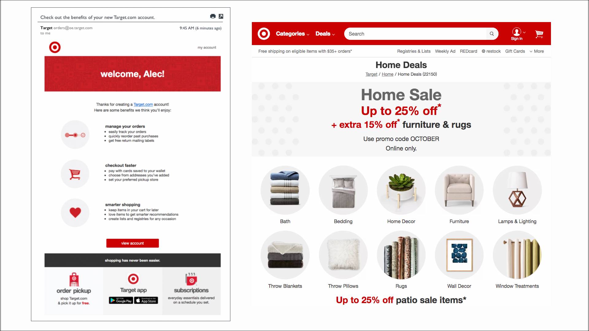 Target email compared to their website