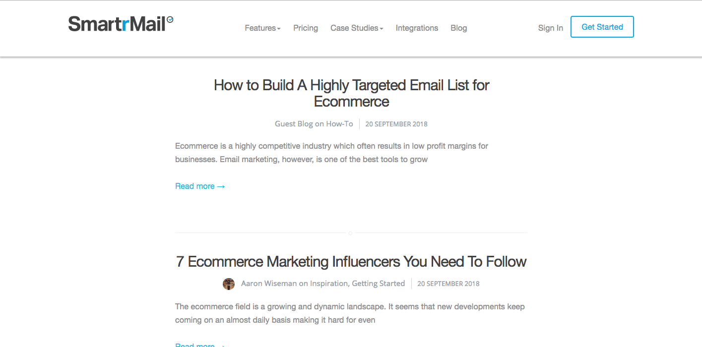 Screenshot of the SmartrMail blog