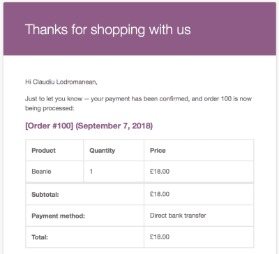 default woocommerce transactional email