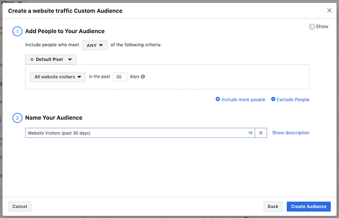 Example of facebook ad setup for Shopify stores