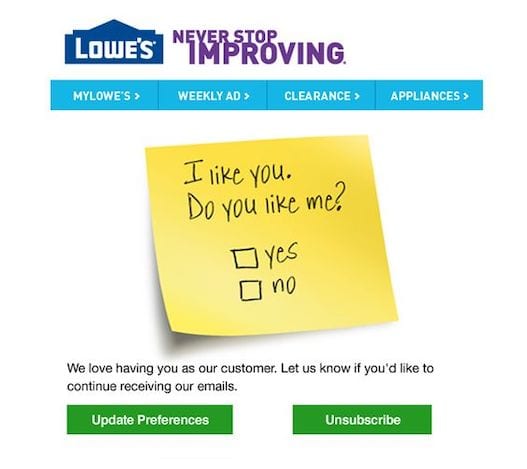 lowe's list cleaning email example