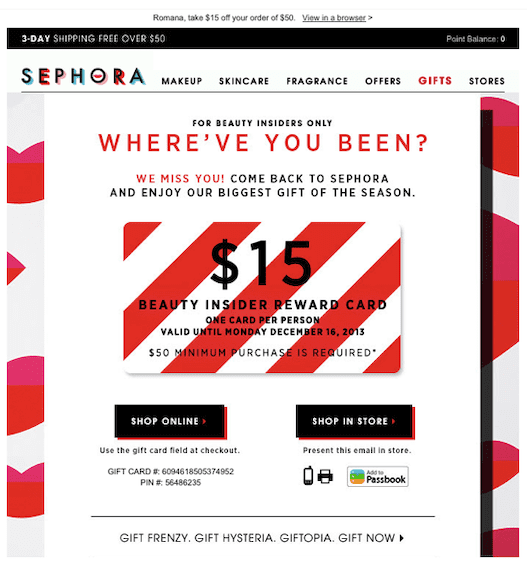 Sephora customer winback email