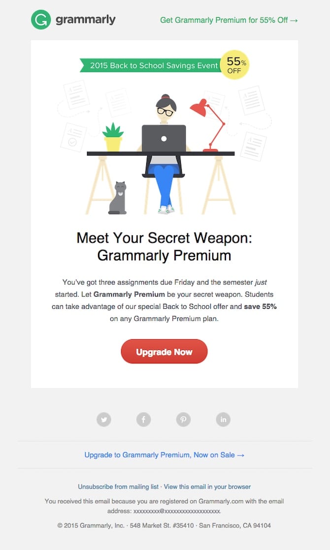 grammarly back to school email campaign