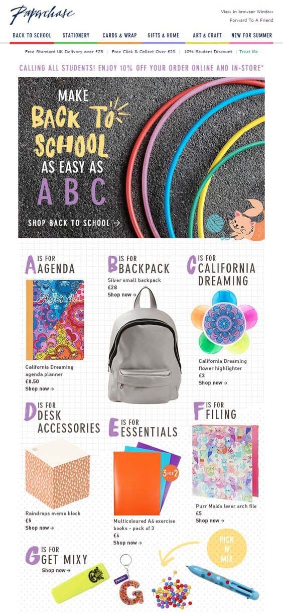 paperhase back to school email design