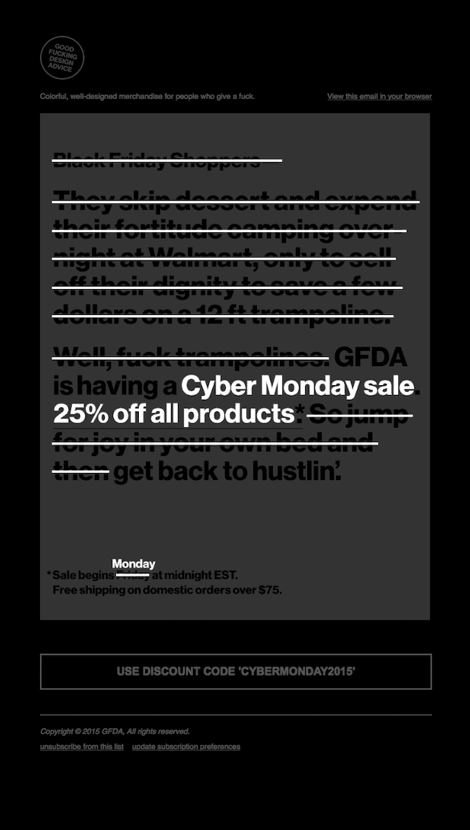 GFDA cyber monday email