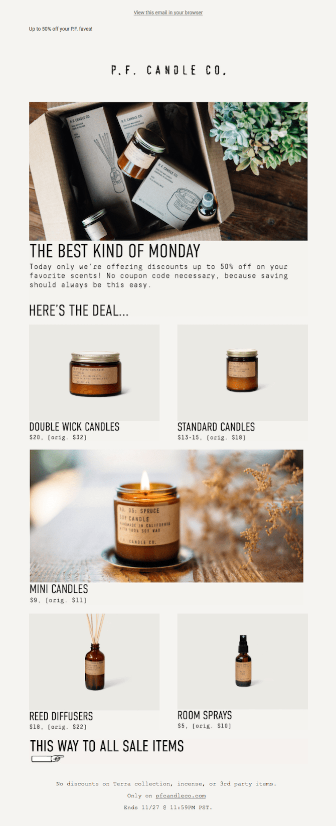 p.f. candle co. cyber monday email example