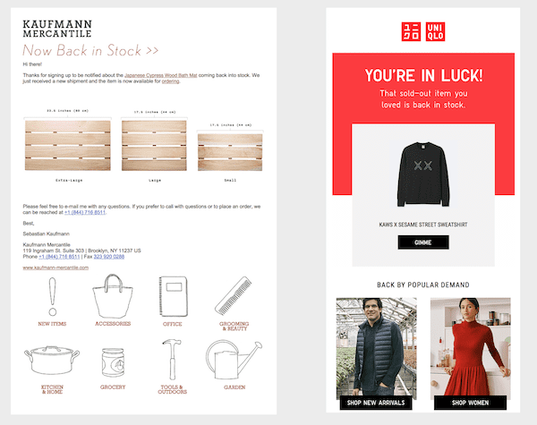 back in stock email examples