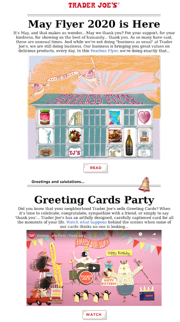 newsletter from trader joes