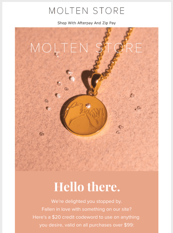 molten store welcome email