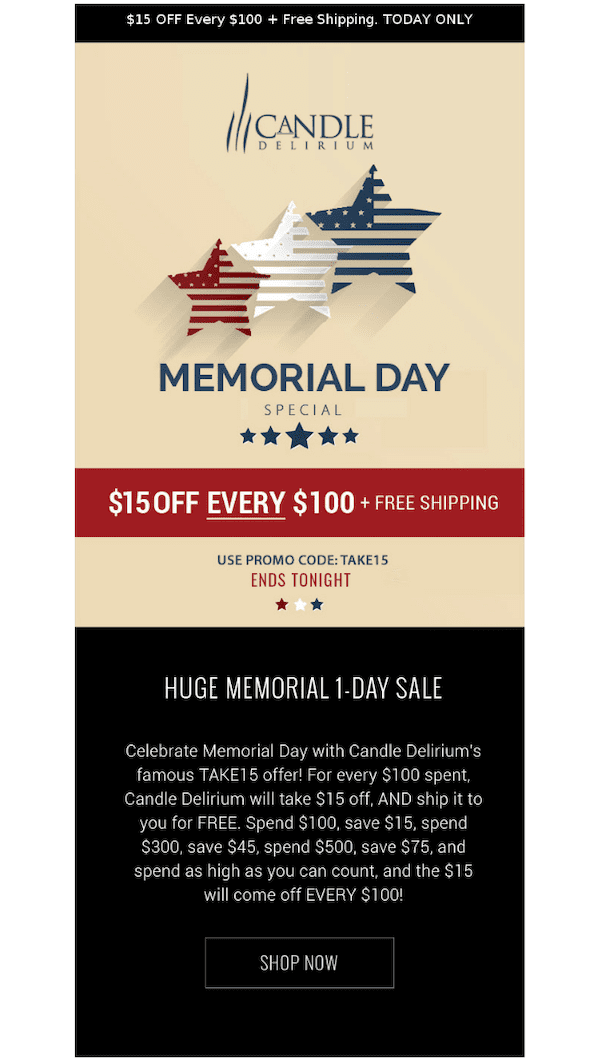 memorial day sale email example