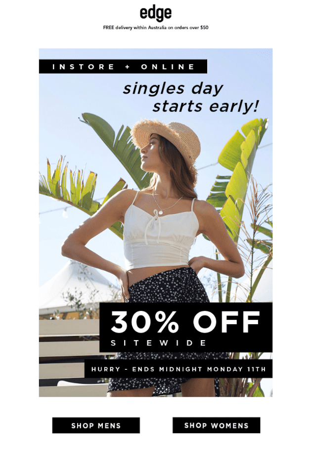 example of singles day email design