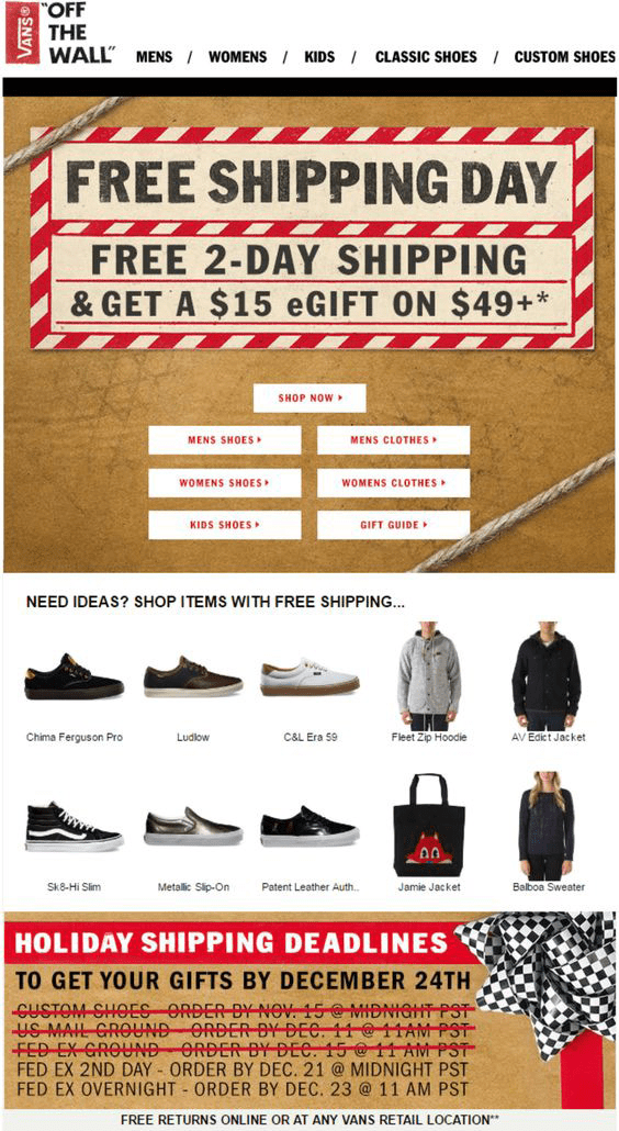 vans free 2 day shipping