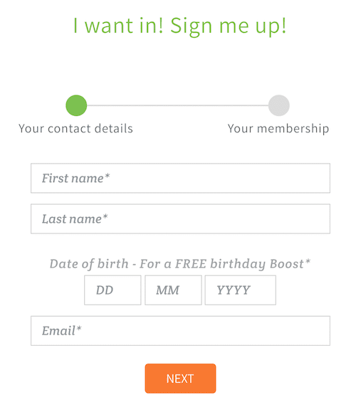 birthday email signup form example