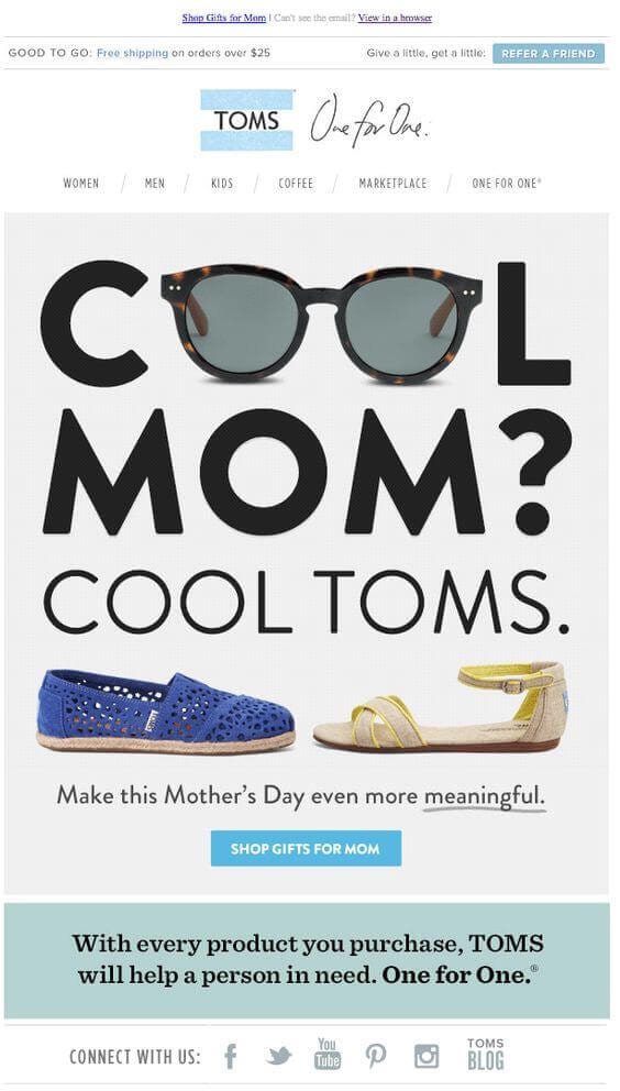 typical mothers day email example