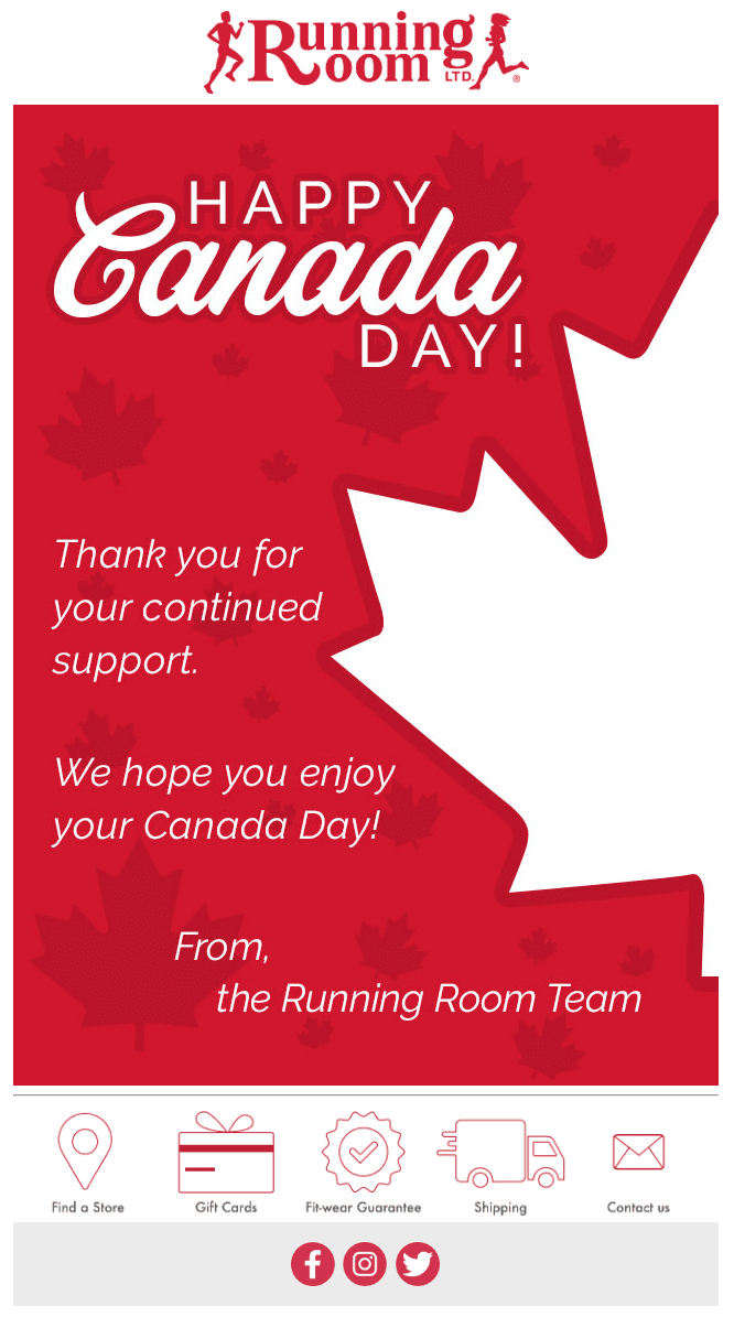 running room happy canada day email