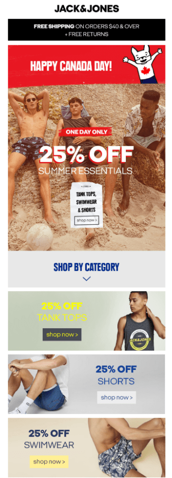 jack and jones holiday email sale campaign