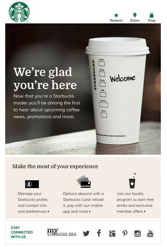 starbucks example of welcome email