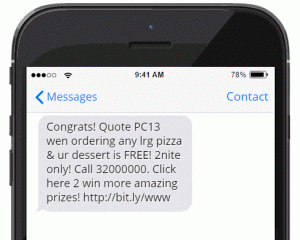 SMS Marketing example pizza