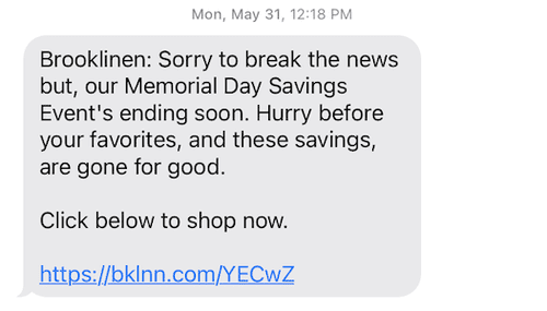 brooklinen sms message