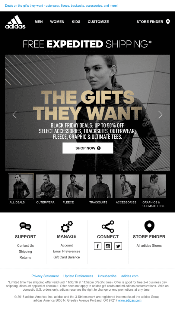 Adidas Black Friday email - SmartrMail email examples