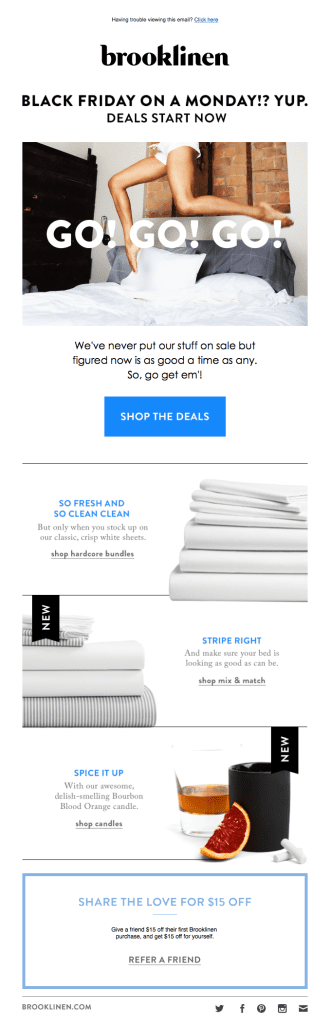 Brooklinen Black Friday email - SmartrMail email examples