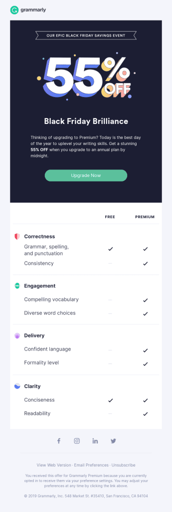 Grammarly Black Friday email - SmartrMail email examples