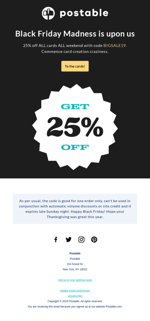 Postable Black Friday email - SmartrMail email examples