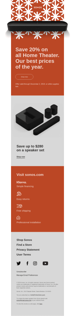 Sonos Black Friday Email - SmartrMail email examples