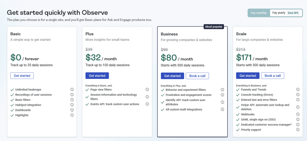 Hotjar pricing