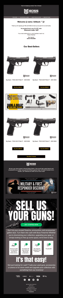 Boss Firearms - abandoned cart - SmartrMail email marketing case study